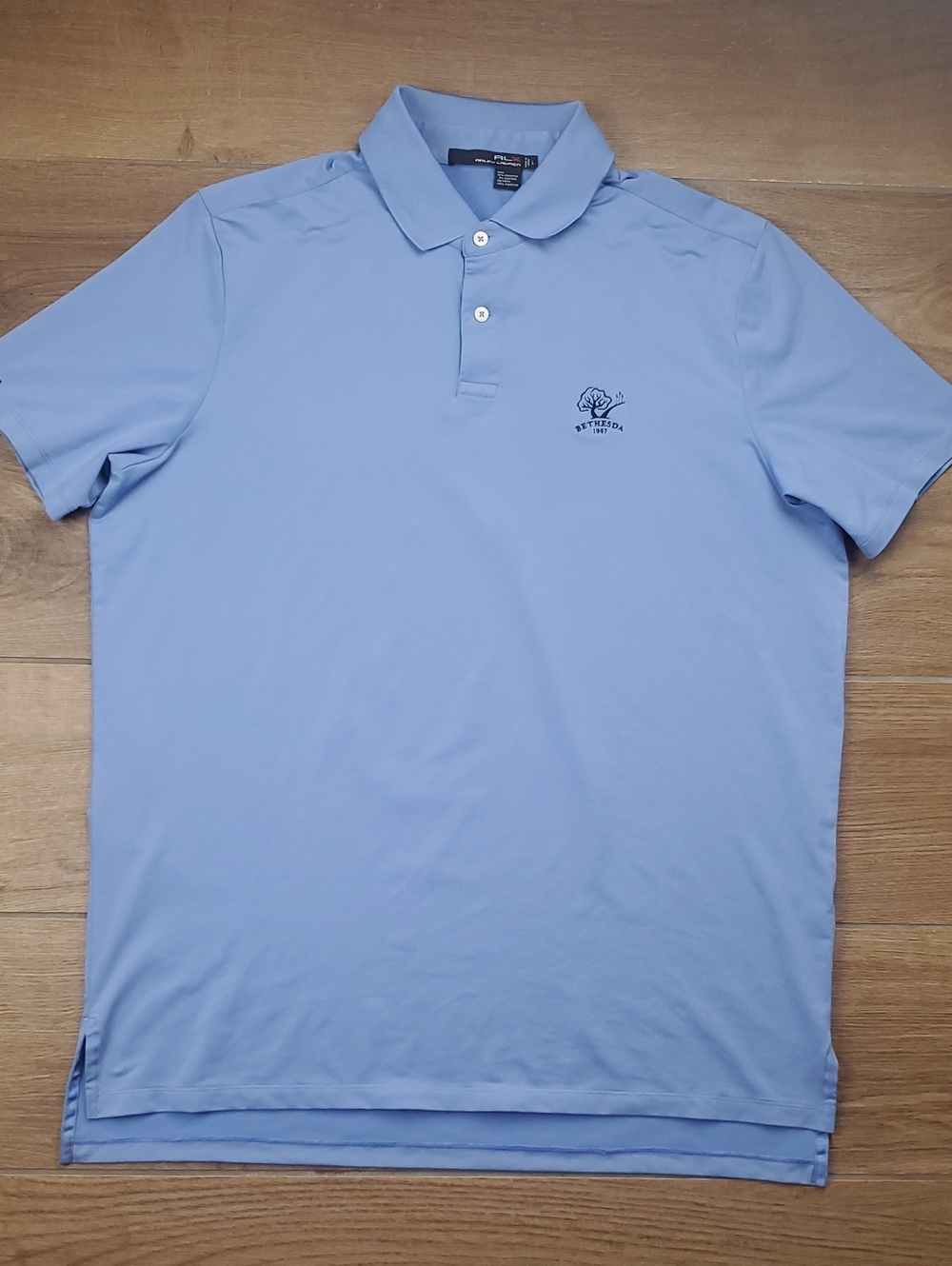 Ralph Lauren RLX Golf Polo Men's L Light Blue Bethesda 1947 Performance